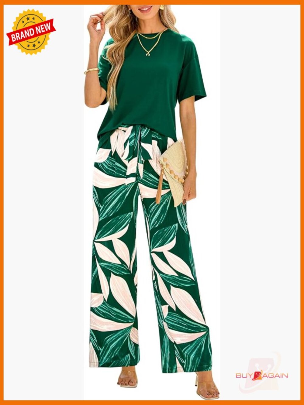 Floral Print Top & Wide Leg Pants Set with Pockets
